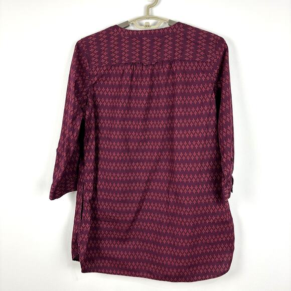 Duluth Trading Women's Free Range Cotton 3/4 Sleeve Tunic Maroon Red Print - Picture 2 of 8